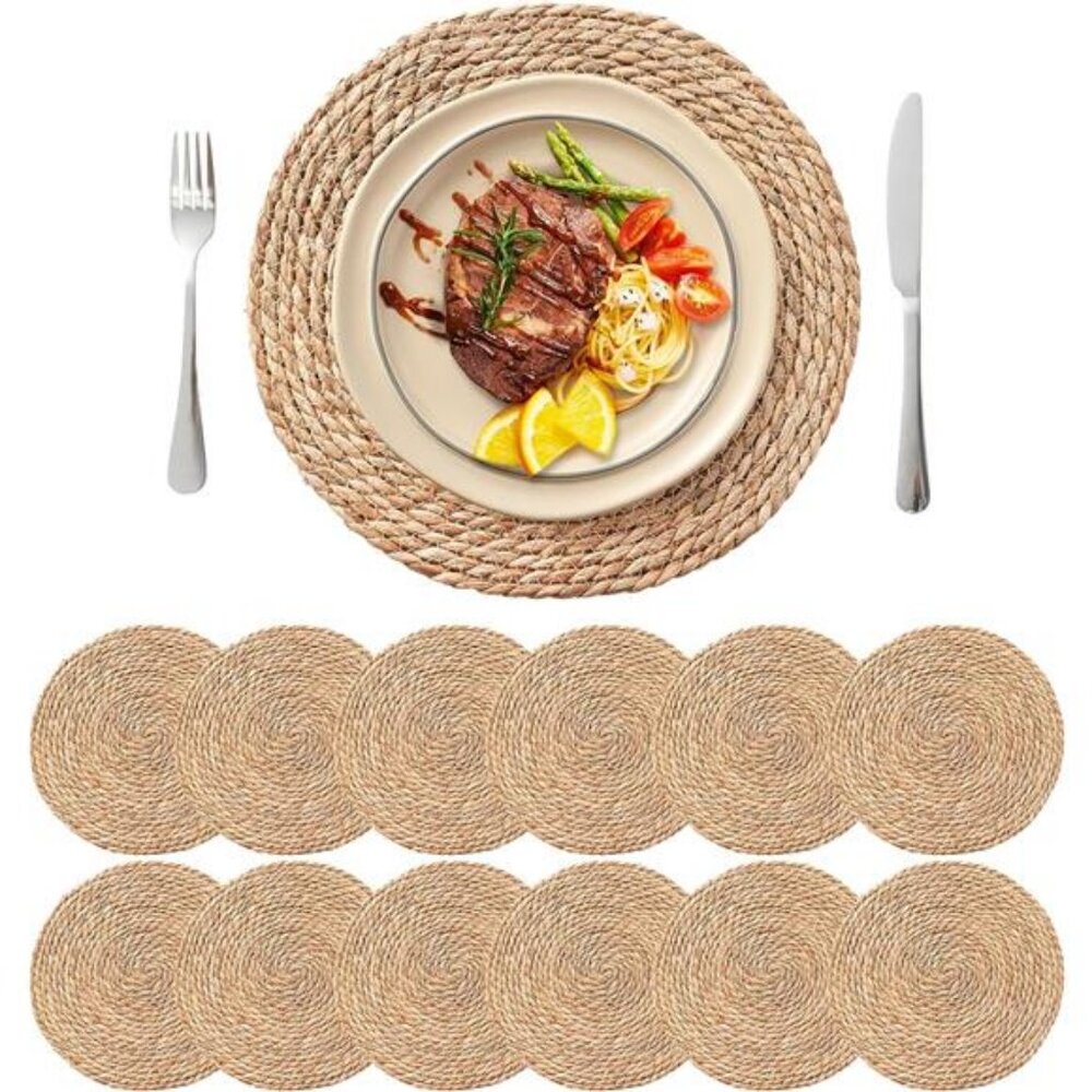 13.5'' Round Woven Placemats Set of 12, Boho Rattan Chargers for Dinner Plates,